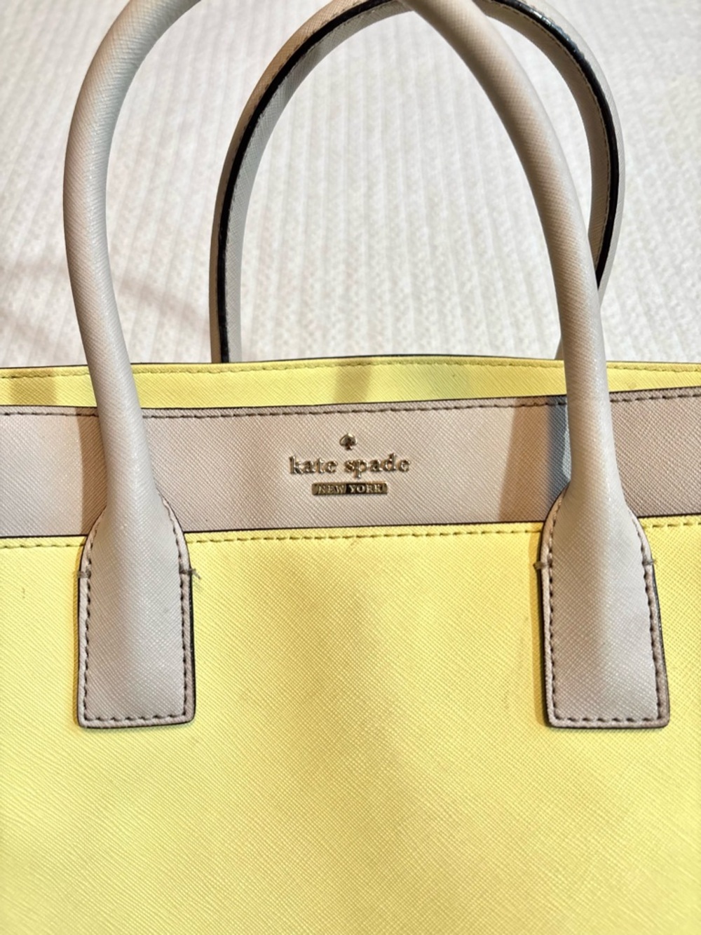 kate spade Yellow and Light Gray Leather Top-Handle Tote - Picture 2 of 9
